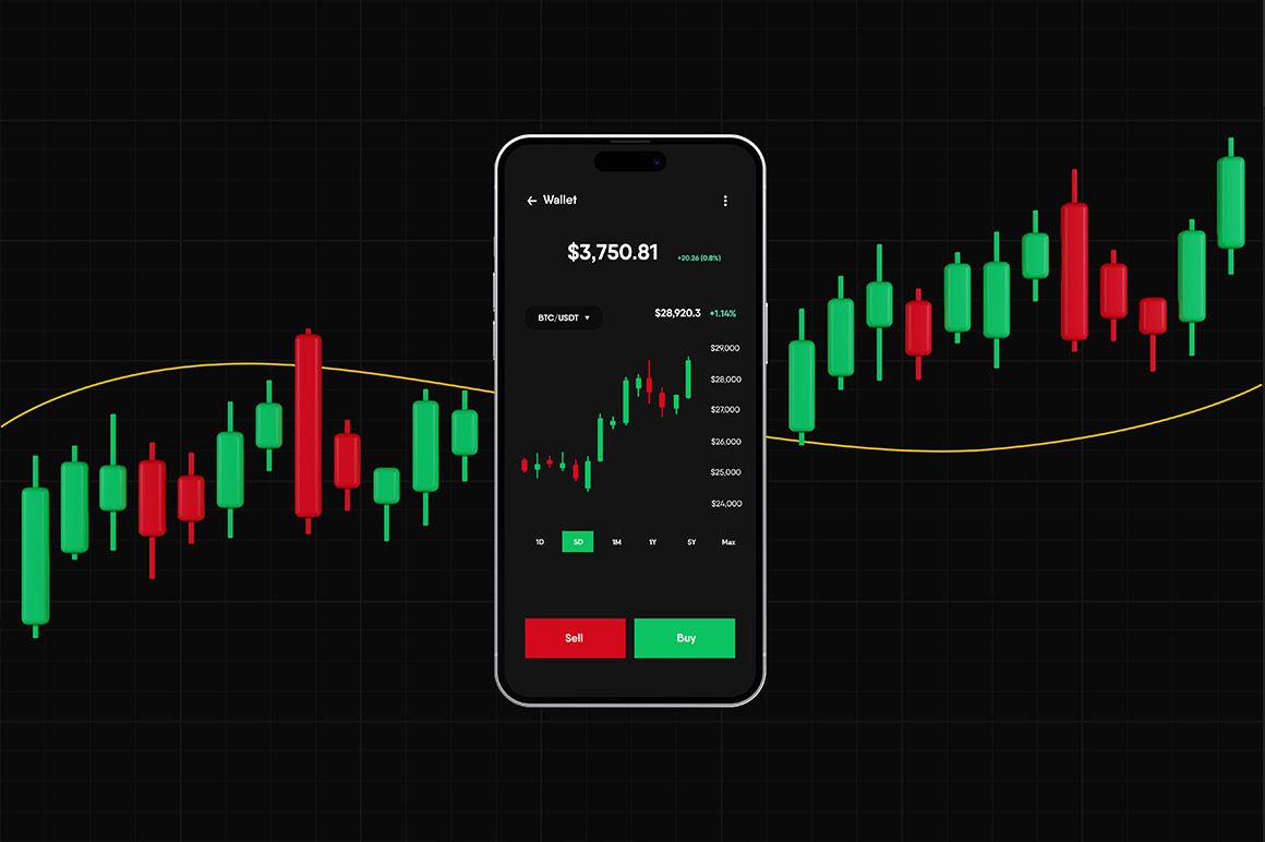 Smartphone Screen With Trading Candles Mockup