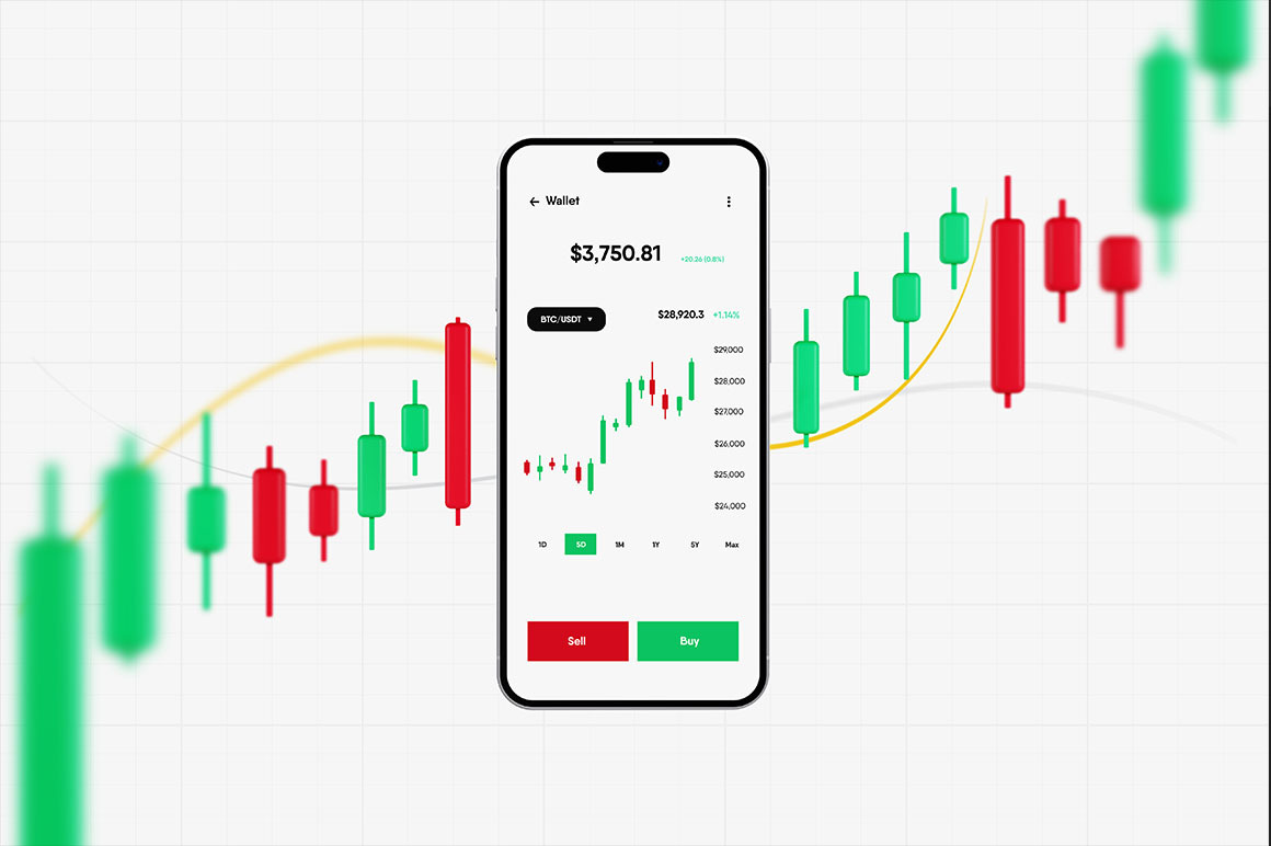 Smartphone Screen With Trading Candles Mockup Smartphone Screen With Trading Candles Mockup
