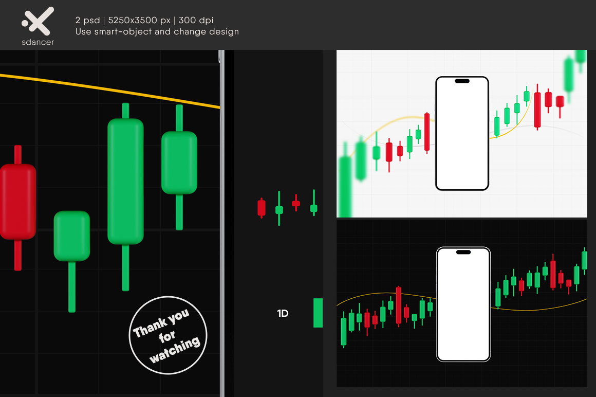 Smartphone Screen With Trading Candles Mockup Smartphone Screen With Trading Candles Mockup