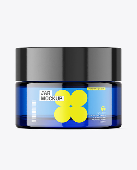 Blue Glass Cosmetic Jar Mockup