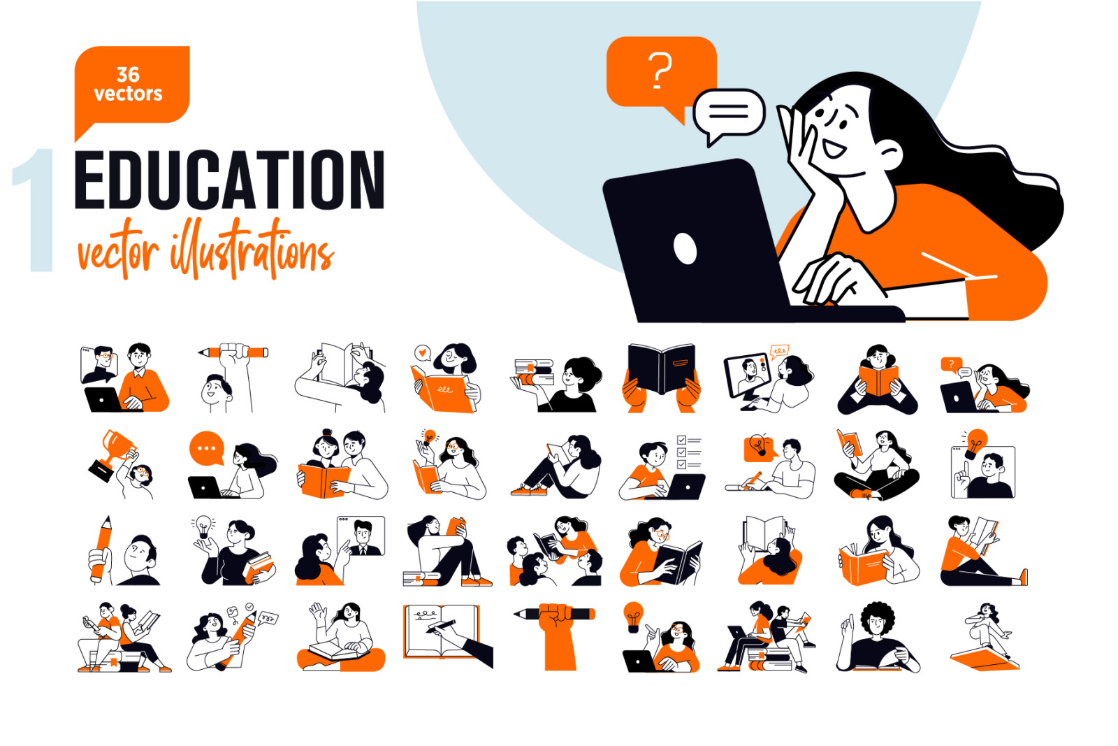 Set of People Vector Illustrations Education 1