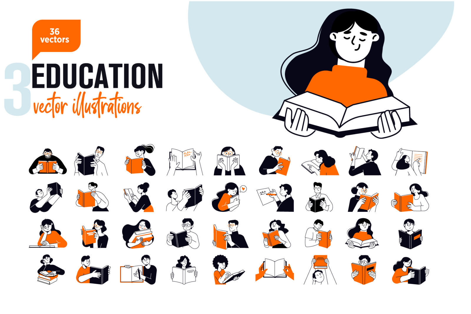 Set of People Vector Illustrations Education 3