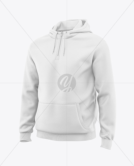 Quarter Zip Men's Hoodie Mockup - Half Side View