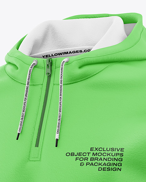 Quarter Zip Men's Hoodie Mockup - Half Side View