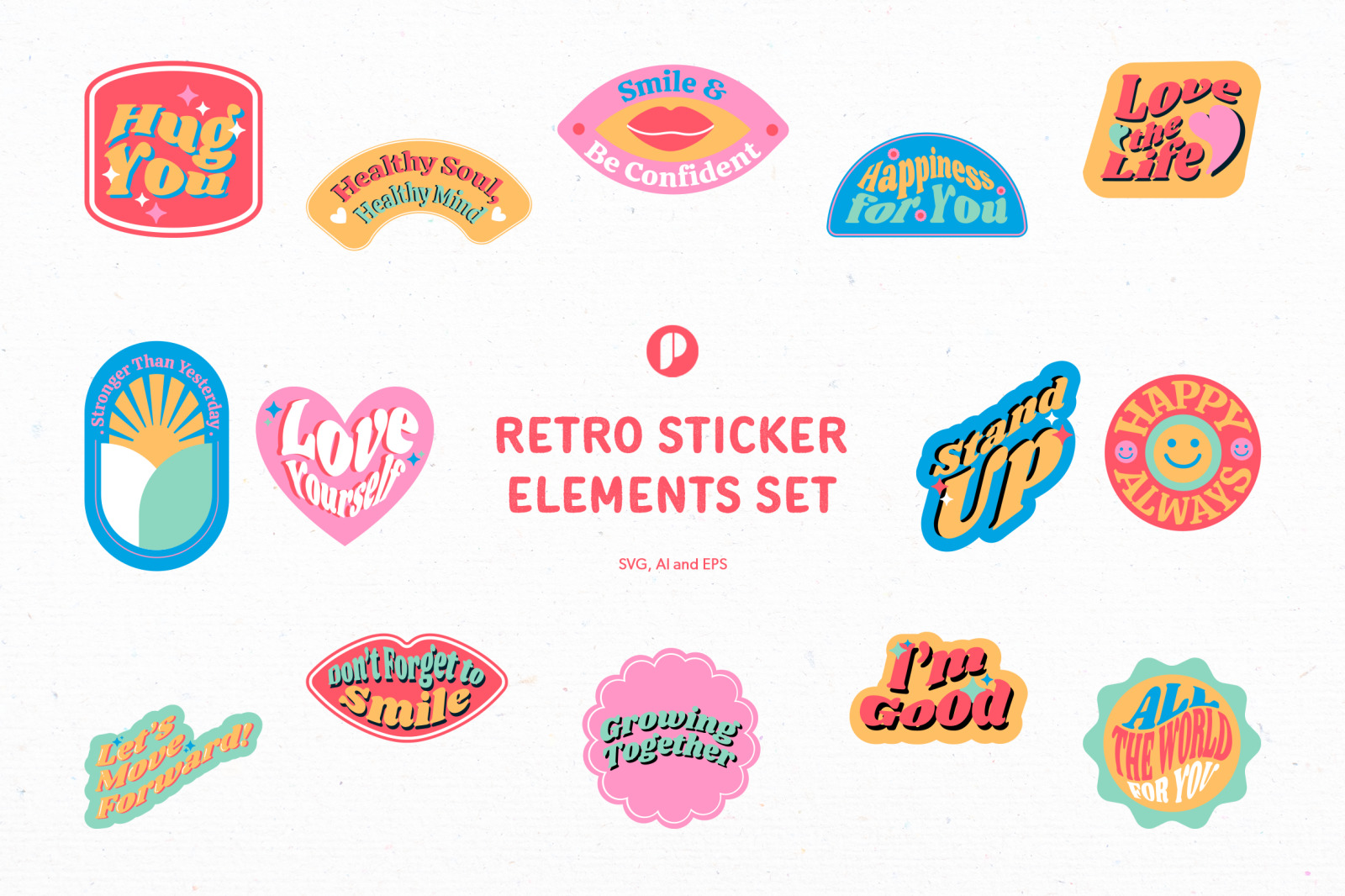 Bright Retro Sticker Elements Set Bright Retro Sticker Elements Set