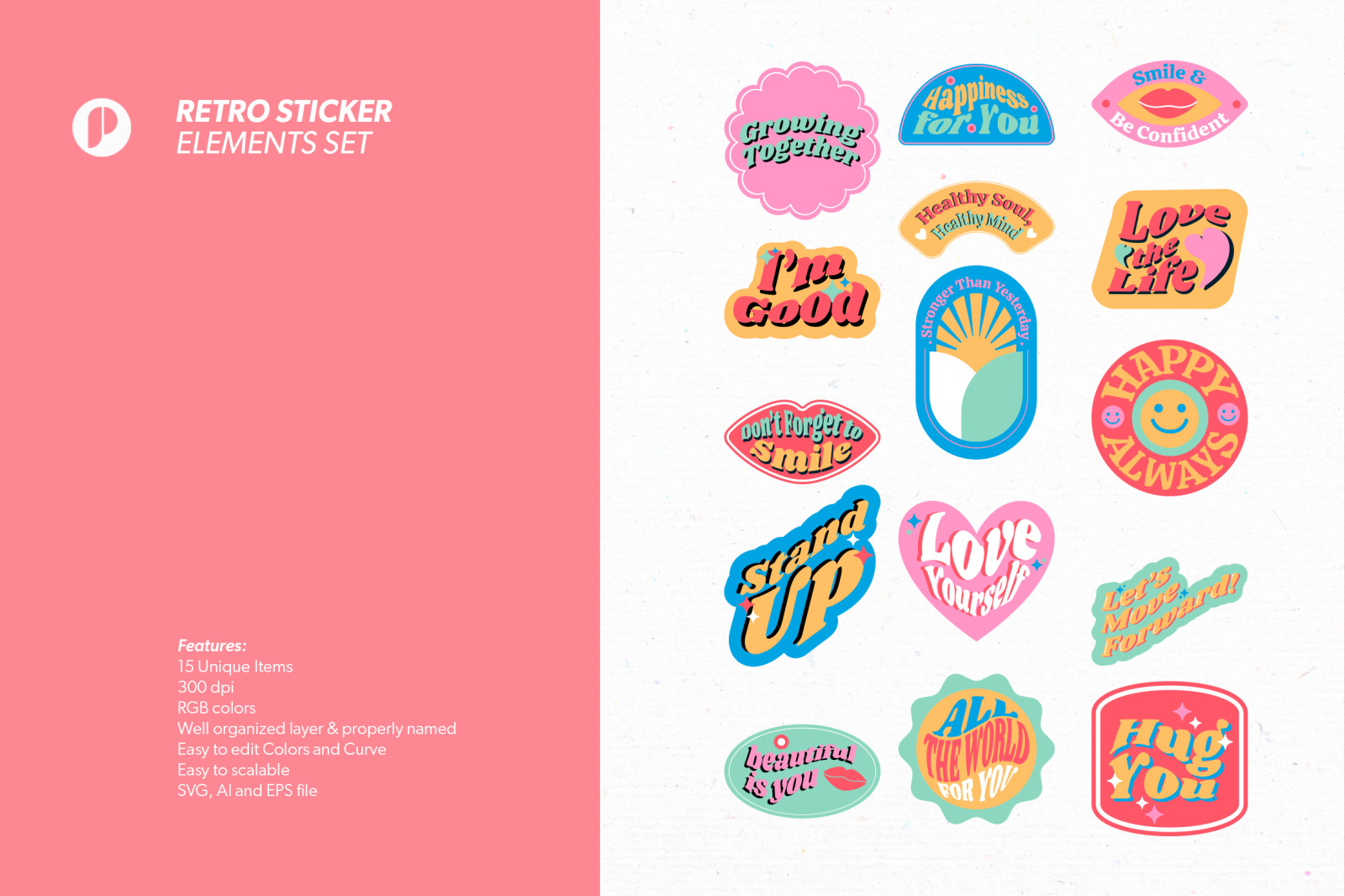 Bright Retro Sticker Elements Set Bright Retro Sticker Elements Set