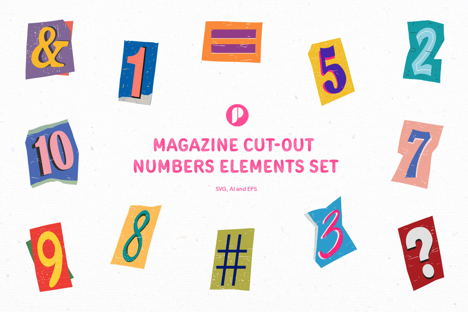 Colorful Magazine Cut-out Numbers Elements Set