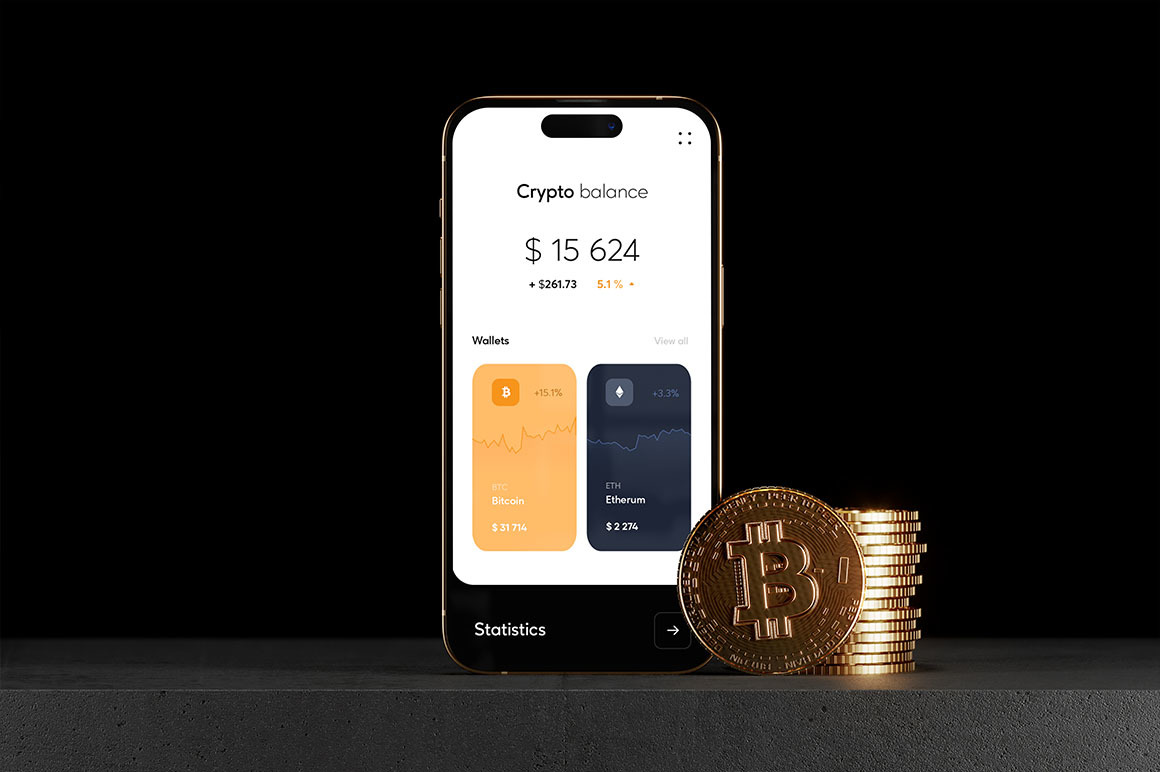 Smartphone Screen with Gold Coins Mockup Smartphone Screen with Gold Coins Mockup