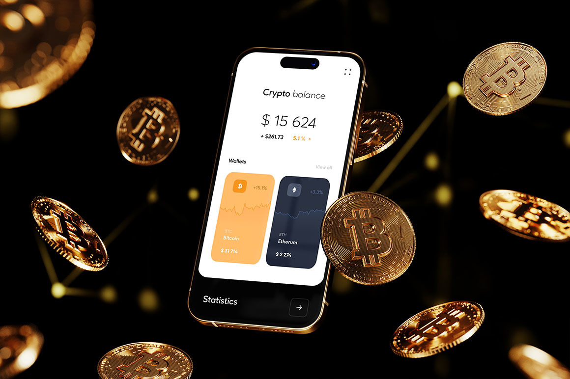 Smartphone Screen with Gold Coins Mockup Smartphone Screen with Gold Coins Mockup