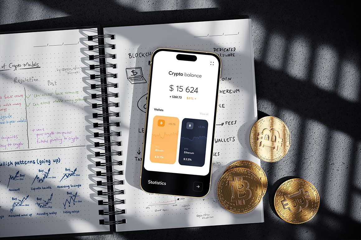 Smartphone Screen with Gold Coins Mockup