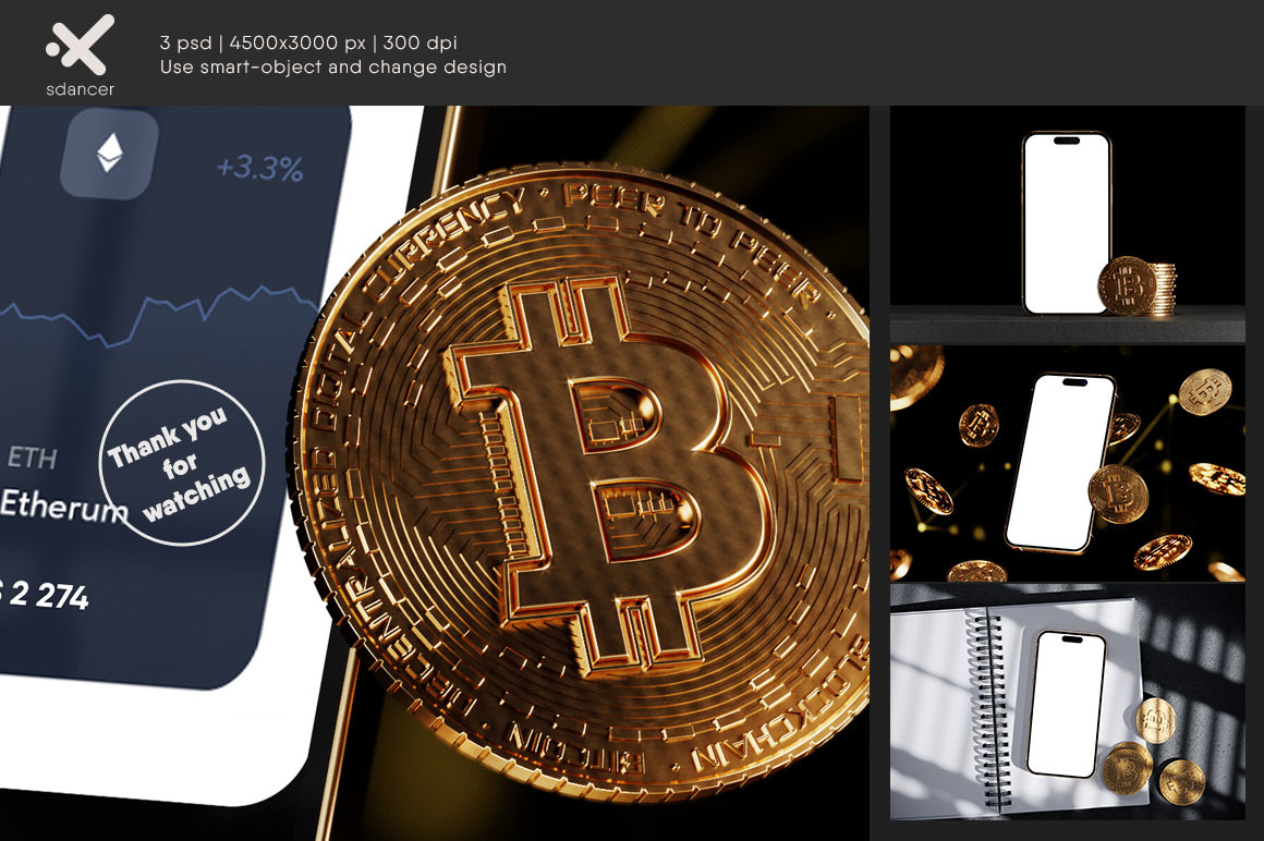 Smartphone Screen with Gold Coins Mockup Smartphone Screen with Gold Coins Mockup