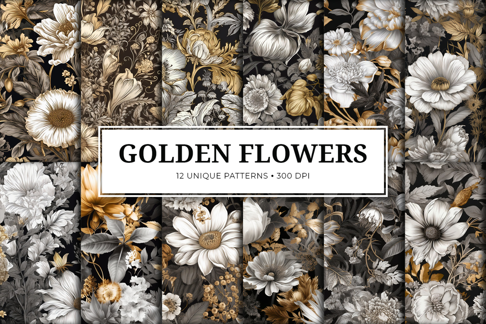 Golden, White &amp; Gray Flower Patterns - Set 01