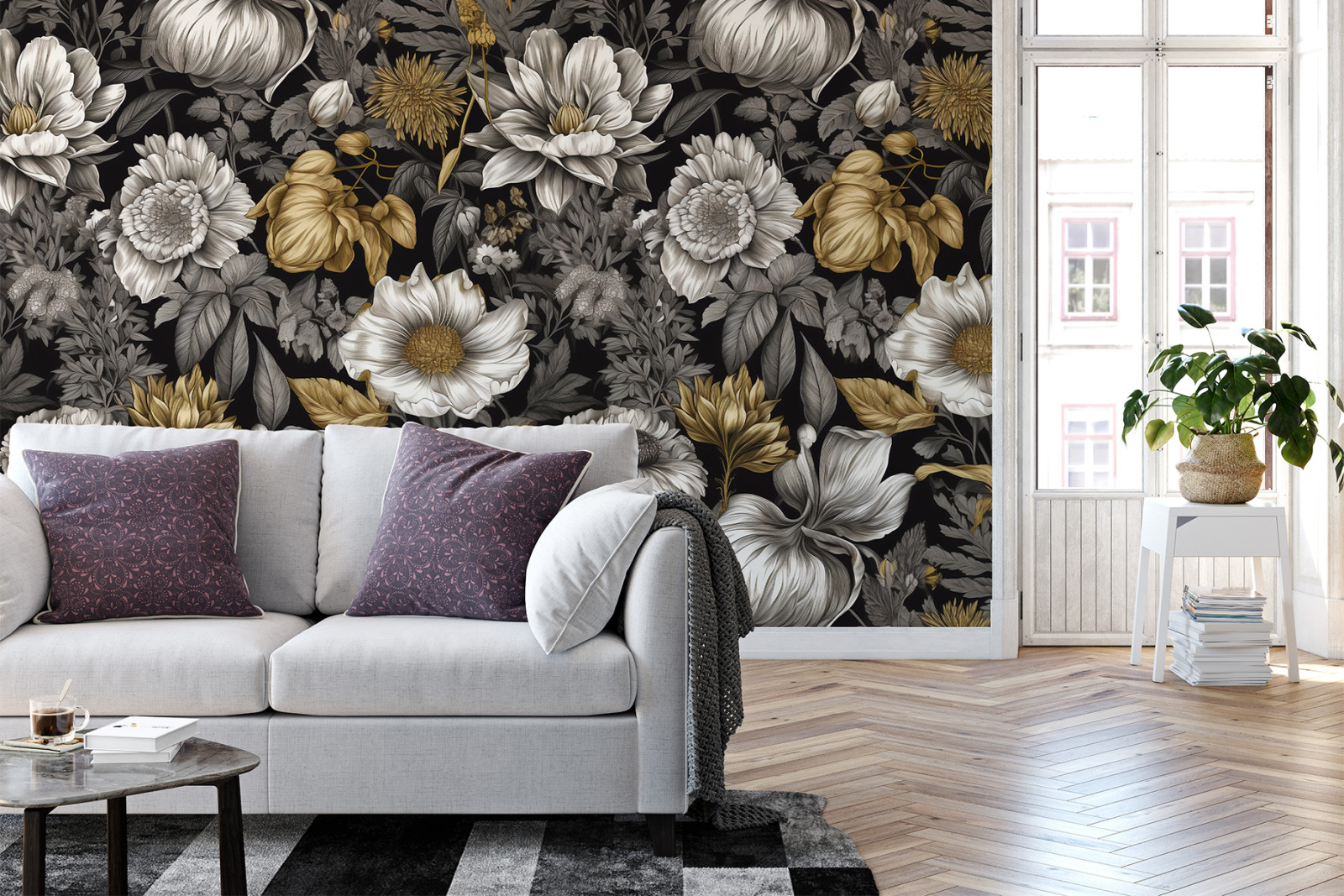 Golden, White & Gray Flower Patterns - Set 01 Golden, White & Gray Flower Patterns - Set 01