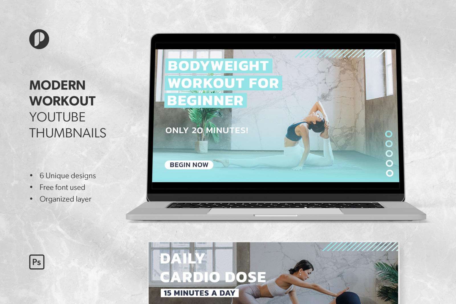 Sky Blue Modern Workout YouTube Thumbnail Template