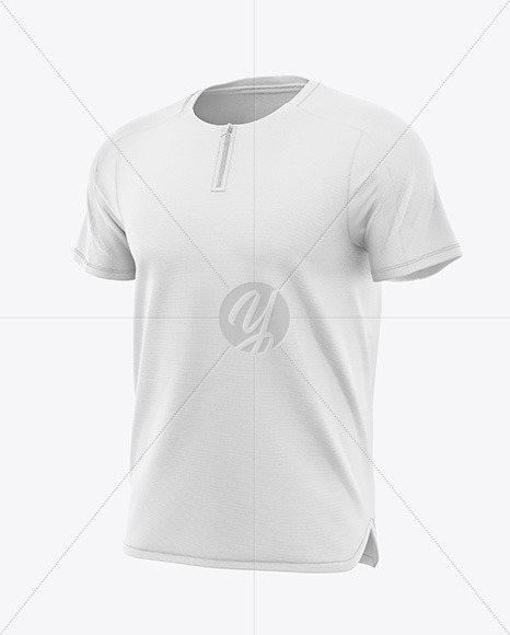 Quarter Zip Men's T-Shirt Mockup - Half Side View