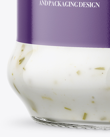 Clear Glass Jar with Garlic Sauce Mockup