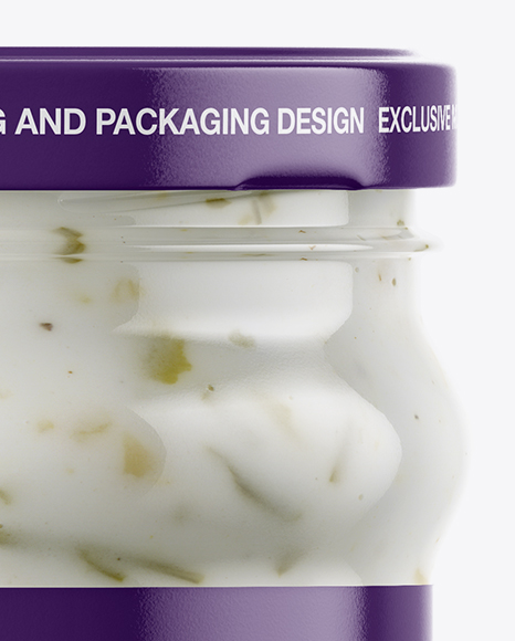 Clear Glass Jar with Garlic Sauce Mockup