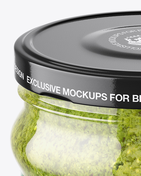 Clear Glass Jar with Pesto Sauce Mockup (High-Angle Shot)