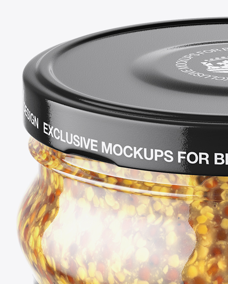 Clear Glass Jar with Wholegrain Mustard Mockup (High-Angle Shot)