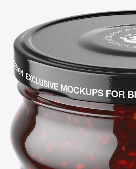 Clear Glass Jar with Raspberry Jam Mockup (High-Angle Shot)