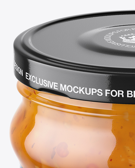 Clear Glass Jar with Sweet &amp; Sour Sauce Mockup (High-Angle Shot)