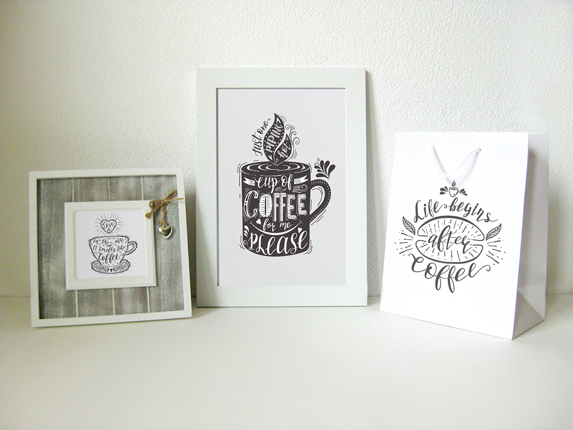 Set of Quotes for coffee. Lettering.