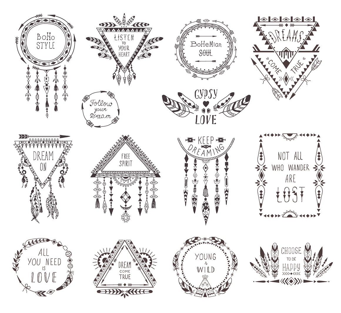 Set: Ethnic Style Designs. Boho Decoration.