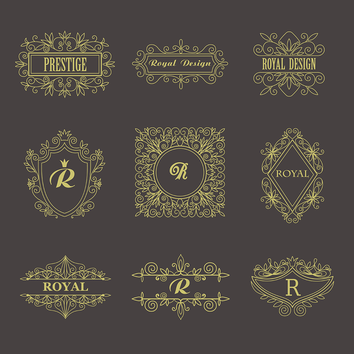 Set of vintage frames and monograms. Set of vintage frames and monograms.