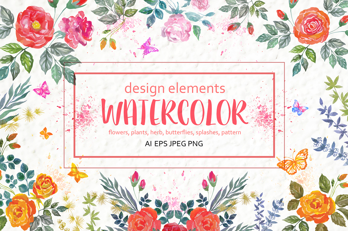 Watercolor floral design elements