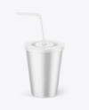 Metallic Cup With Straw Mockup