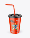 Glossy Cup With Straw Mockup