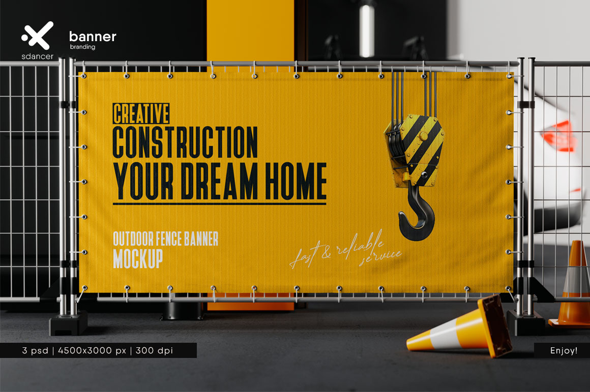 Outdoor Advertising Fence Banner Mockup