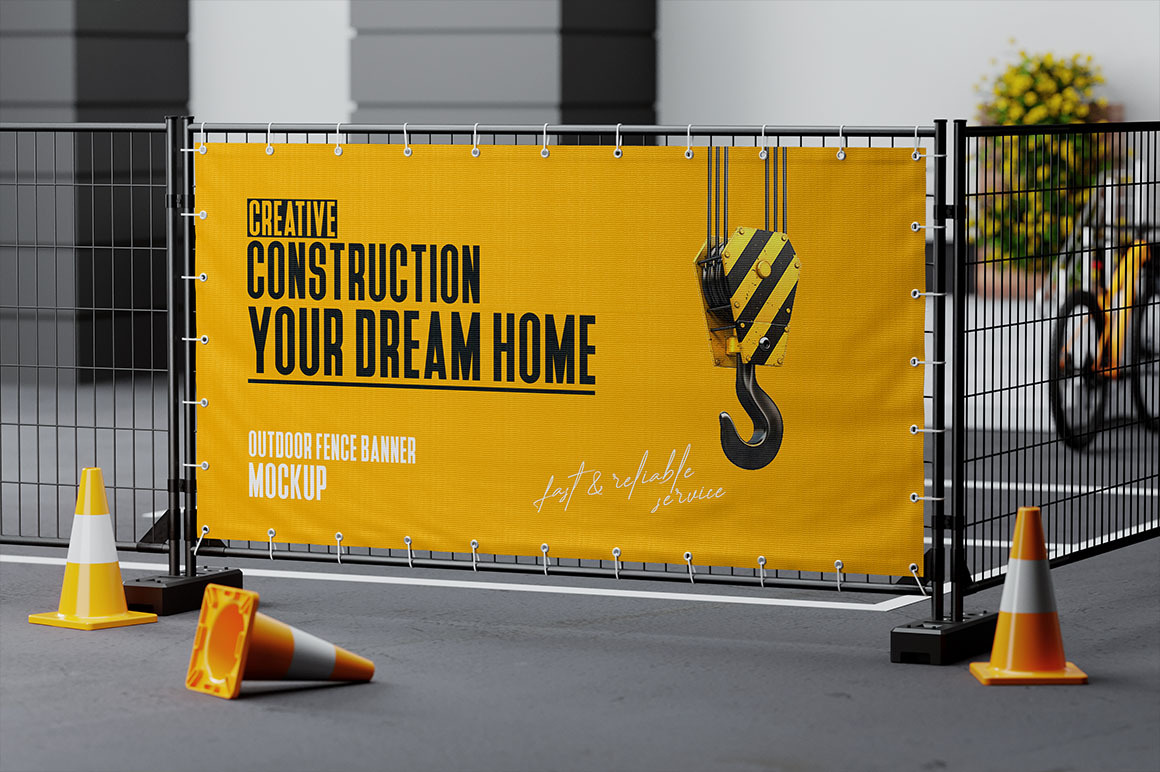 Outdoor Advertising Fence Banner Mockup