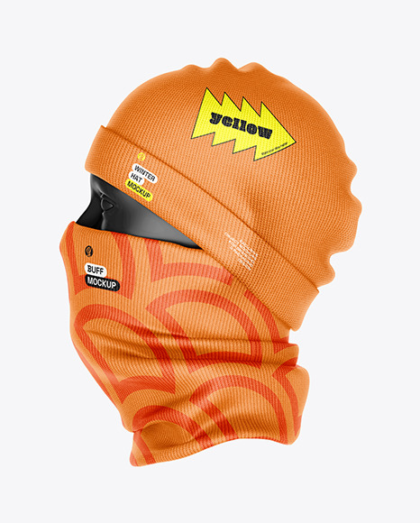 Winter Hat & Buff Mockup - Side View