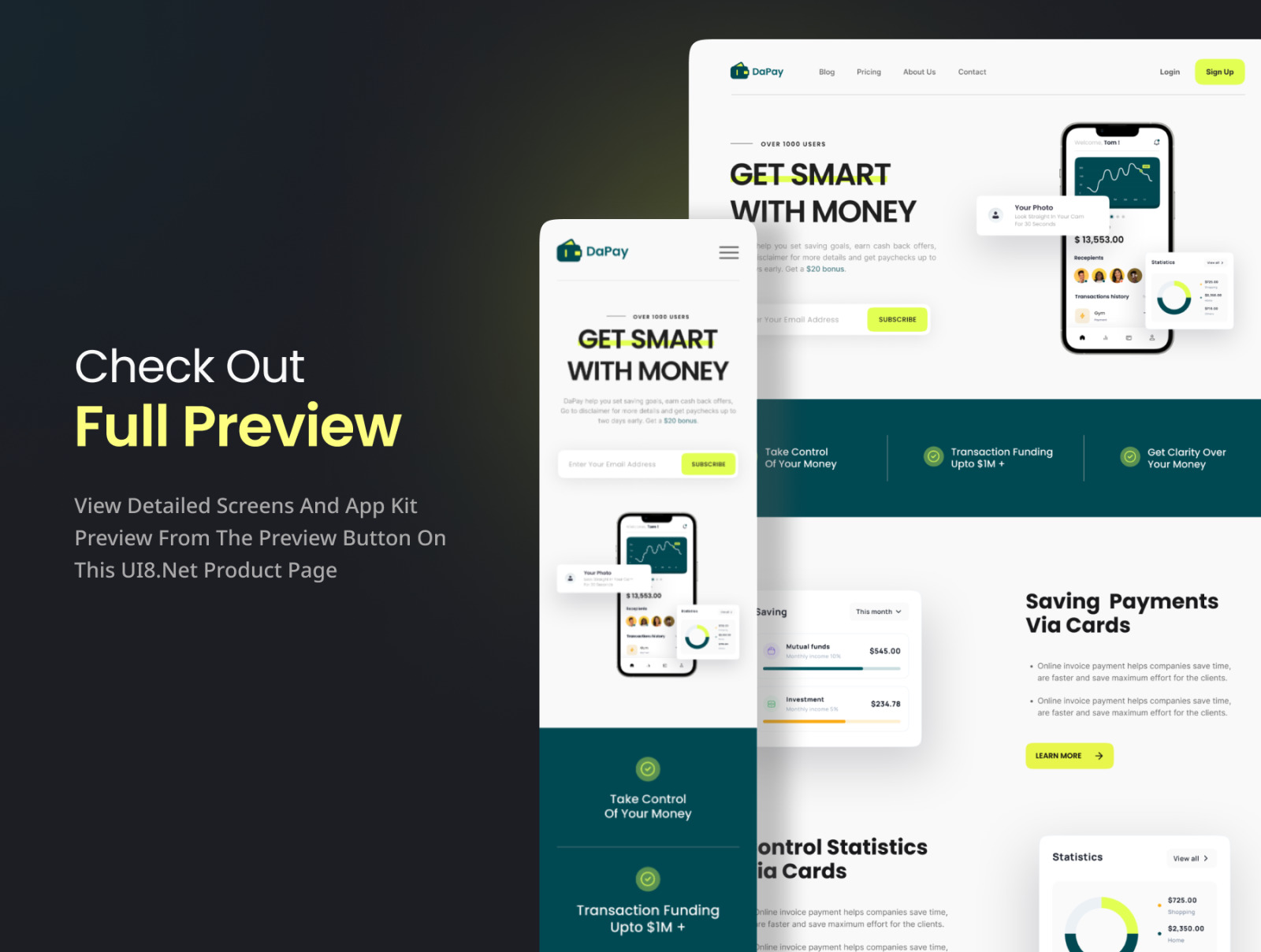 DaPay - Fintech Landing Page &amp; Web UI KIT