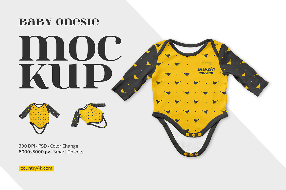 Long Sleeve Baby Onesie Mockup Set Long Sleeve Baby Onesie Mockup Set