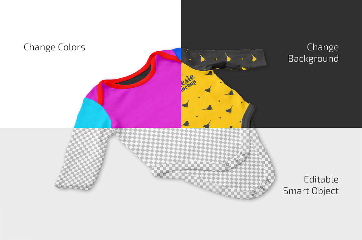 Long Sleeve Baby Onesie Mockup Set Long Sleeve Baby Onesie Mockup Set