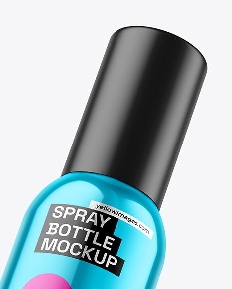 Glossy Metallic Spray Bottle Mockup