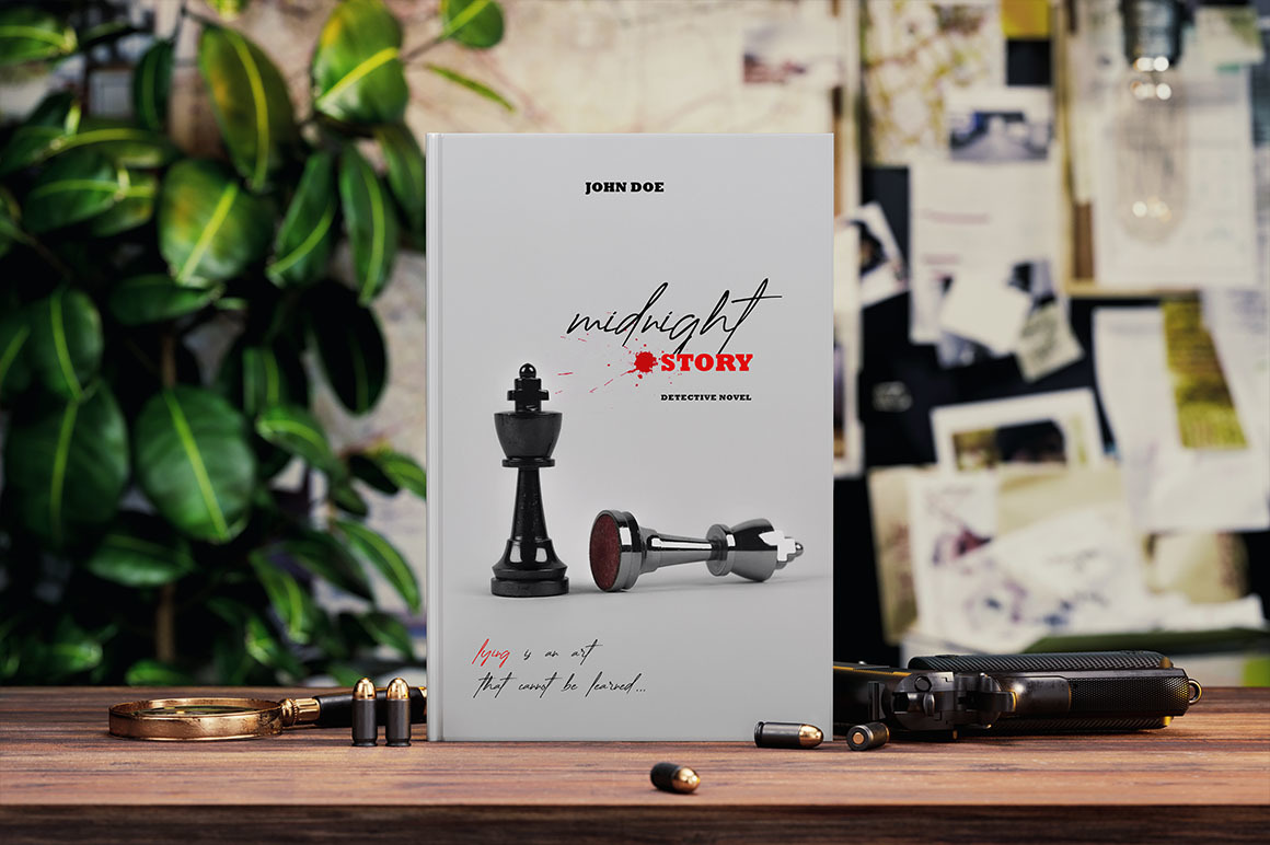 Hardcover Book Mockup for Detective Story Presentation Hardcover Book Mockup for Detective Story Presentation