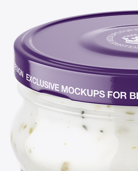 Clear Glass Jar with Garlic Sauce Mockup (High-Angle Shot)