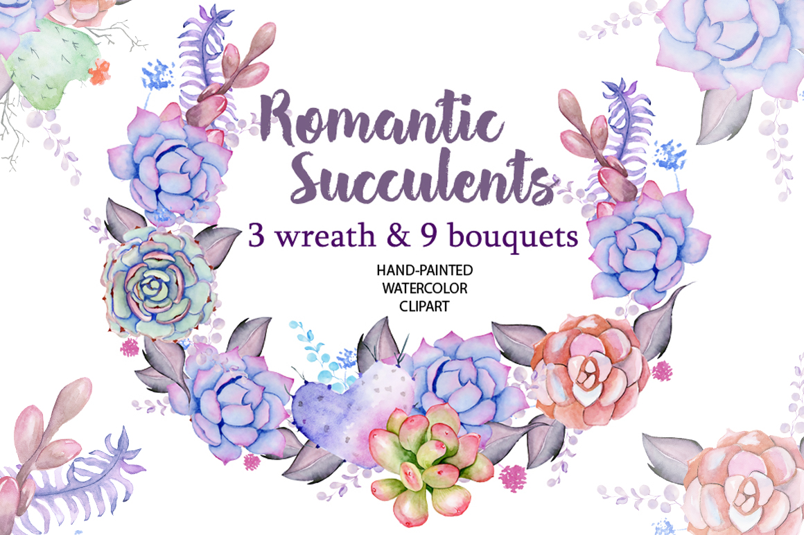 Watercolor Succulent Wreath & Bouqut Watercolor Succulent Wreath & Bouqut