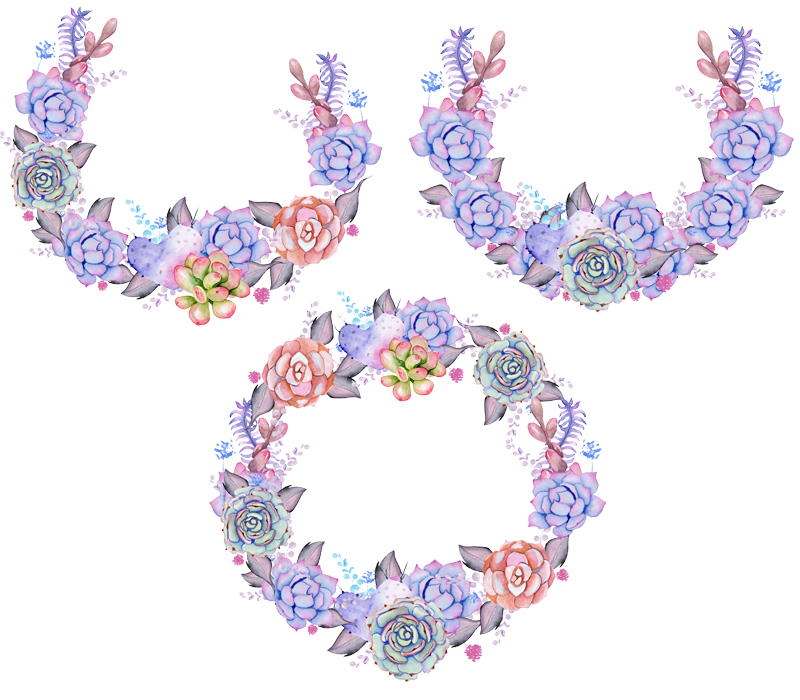 Watercolor Succulent Wreath & Bouqut Watercolor Succulent Wreath & Bouqut