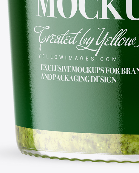 Clear Glass Jar with Pesto Sauce Mockup Clear Glass Jar with Pesto Sauce Mockup