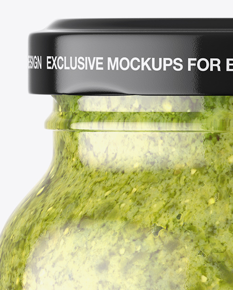 Clear Glass Jar with Pesto Sauce Mockup Clear Glass Jar with Pesto Sauce Mockup