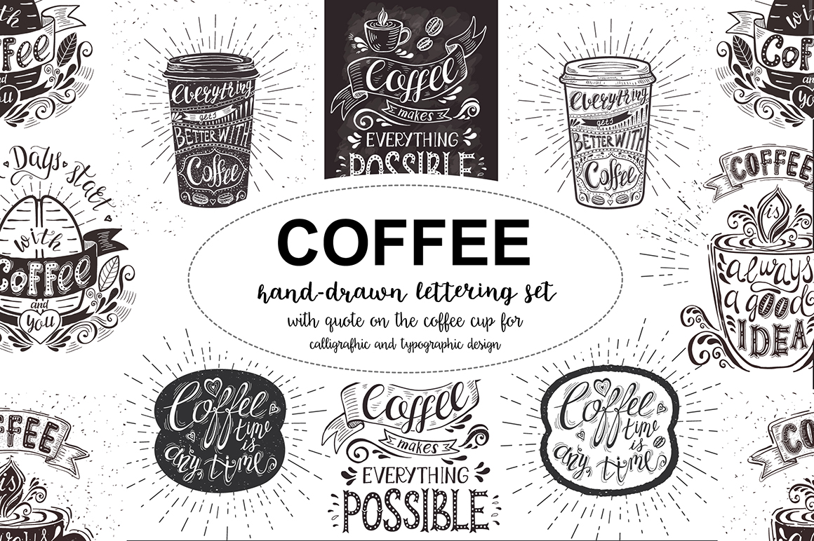 Set of Banners with coffee quotes and phrases .