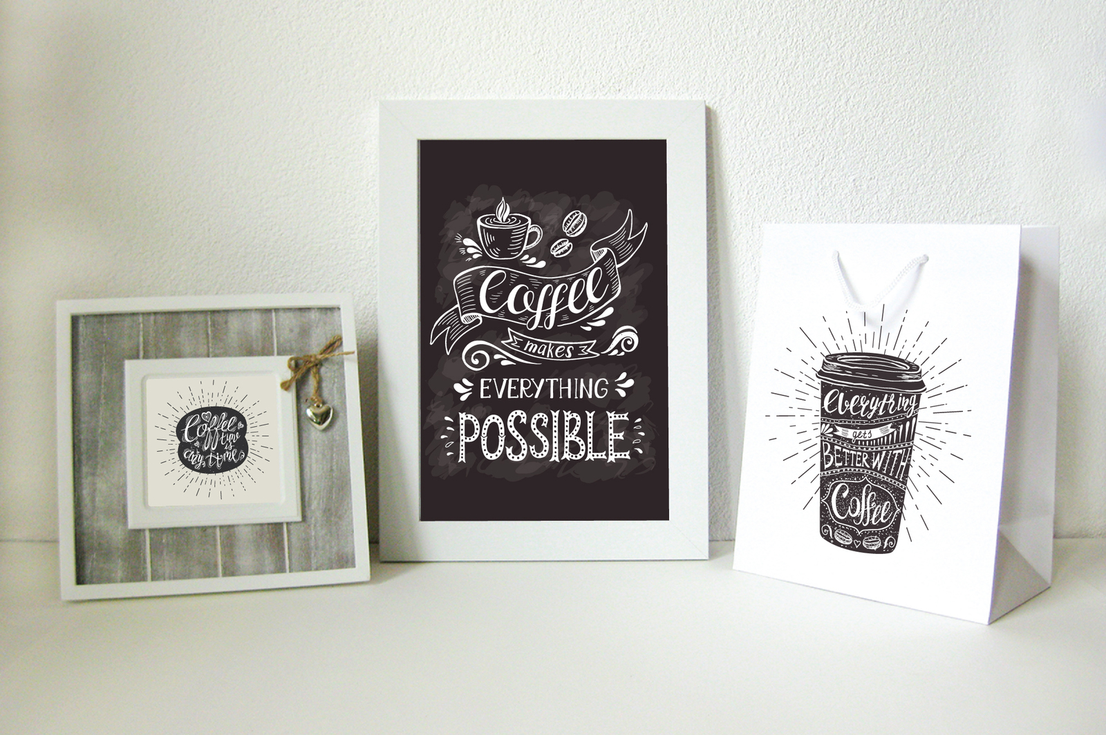 Set of Banners with coffee quotes and phrases .