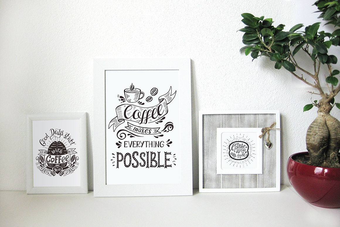 Set of Banners with coffee quotes and phrases .