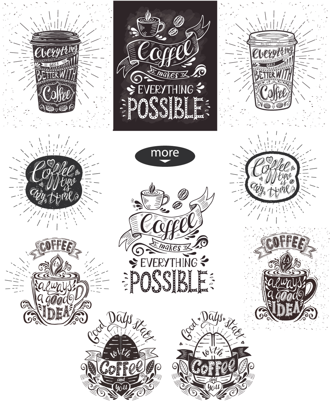 Set of Banners with coffee quotes and phrases .