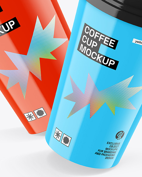 Two Glossy Coffee Cups Mockup