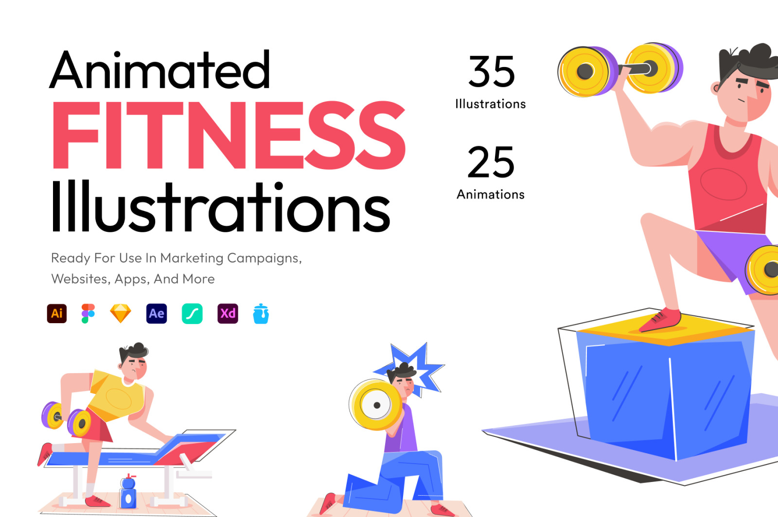 Animated Fitness Illustration Set